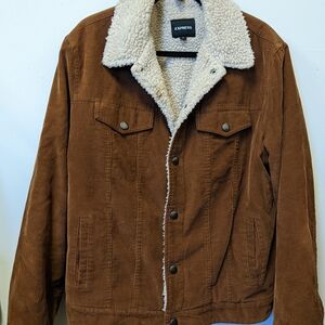 Express Tan Corduroy Jacket with Cream Sherpa Collar
